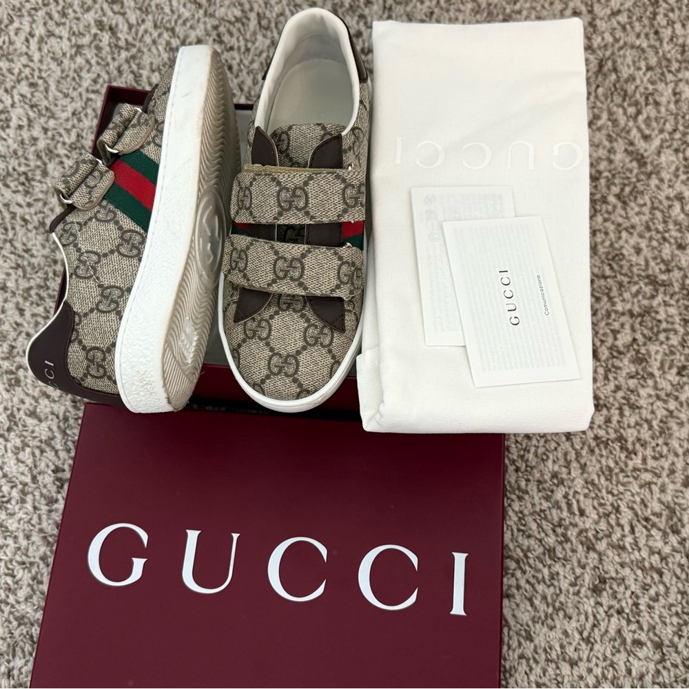 Gucci Kids Sneakers - Brown with Green and Red Stripes